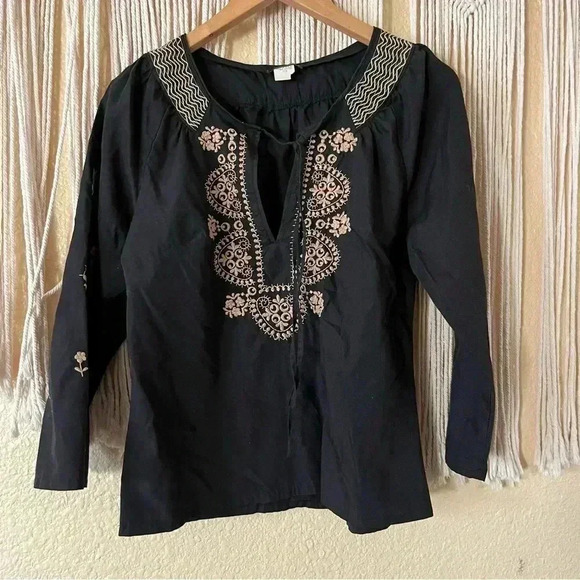 Anthropologie Tops - Anthropologie black brown embroidered blouse top size 6